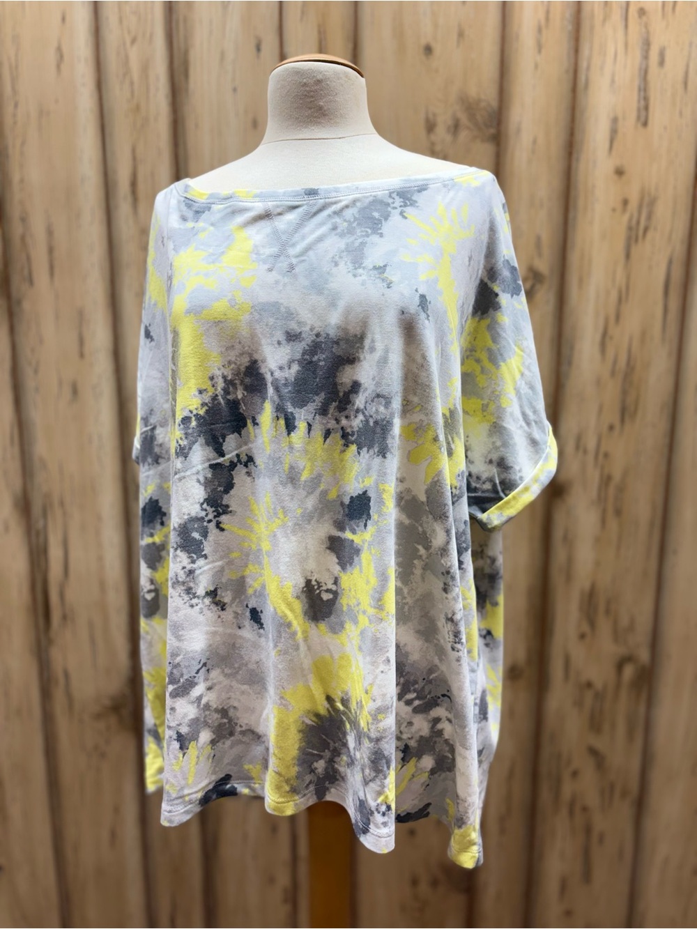 Women's Off-Shoulder Tie-Dye Floral Tunic - Yellow & Gray